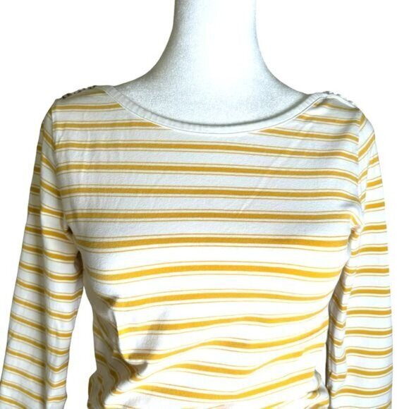 Matilda Jane Striped 3/4 Sleeve Shirt Yellow White Buttons Stretch Size Small - Picture 2 of 9